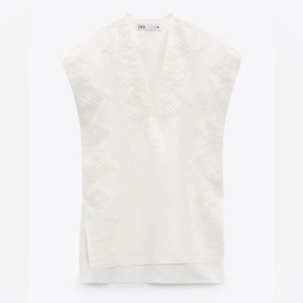 Zara Linen Tunic Lace Trim Size XS white